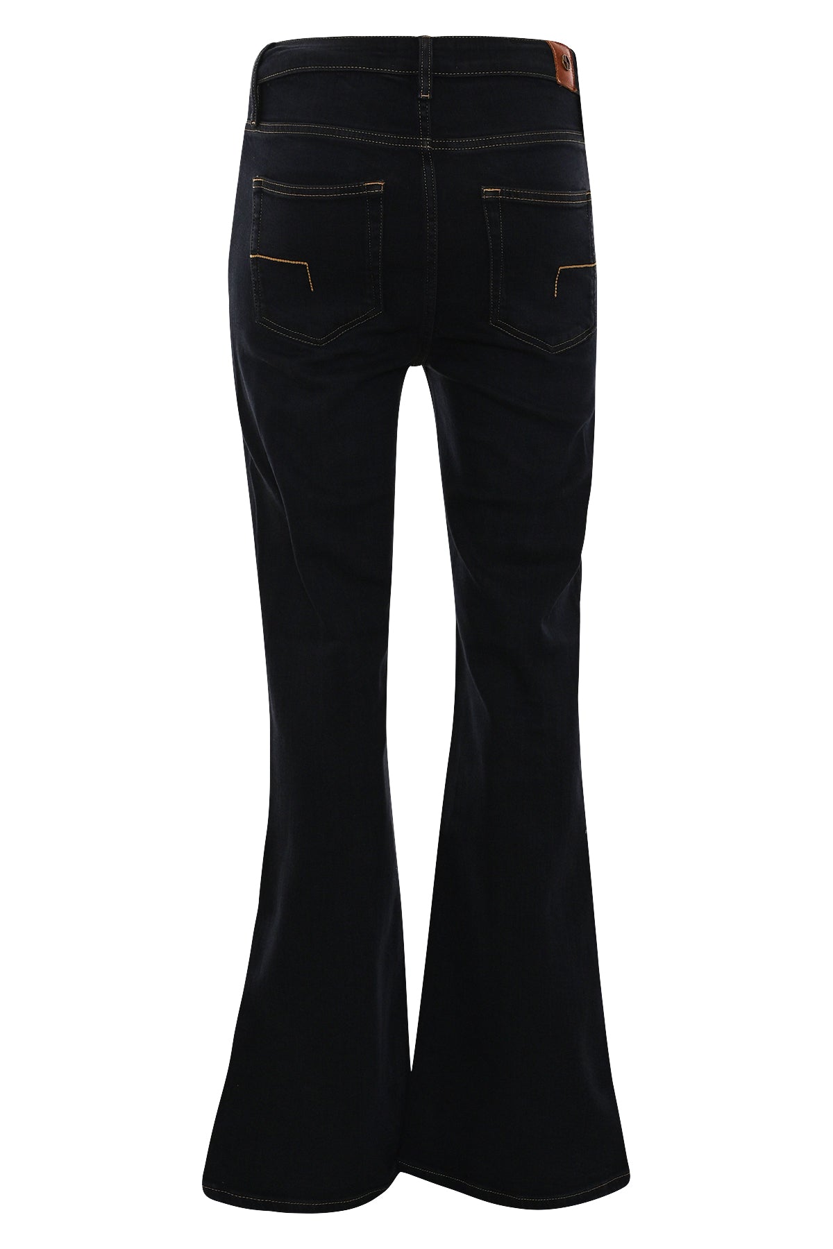 achterzijde donkerblauwe flared fit denim in de kleur mocca blue