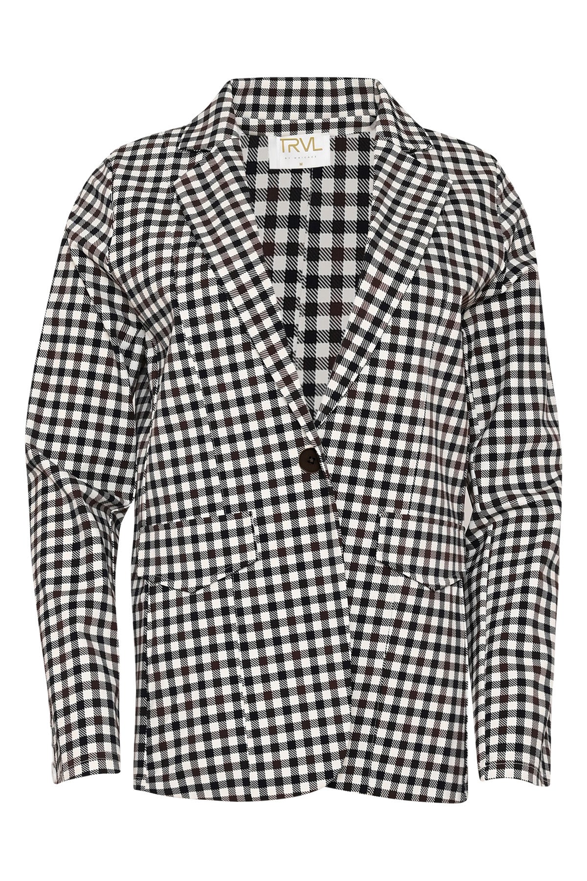 blazer daisy met ruitpatroon in zwart bruin en offwhite met sierklepzakken