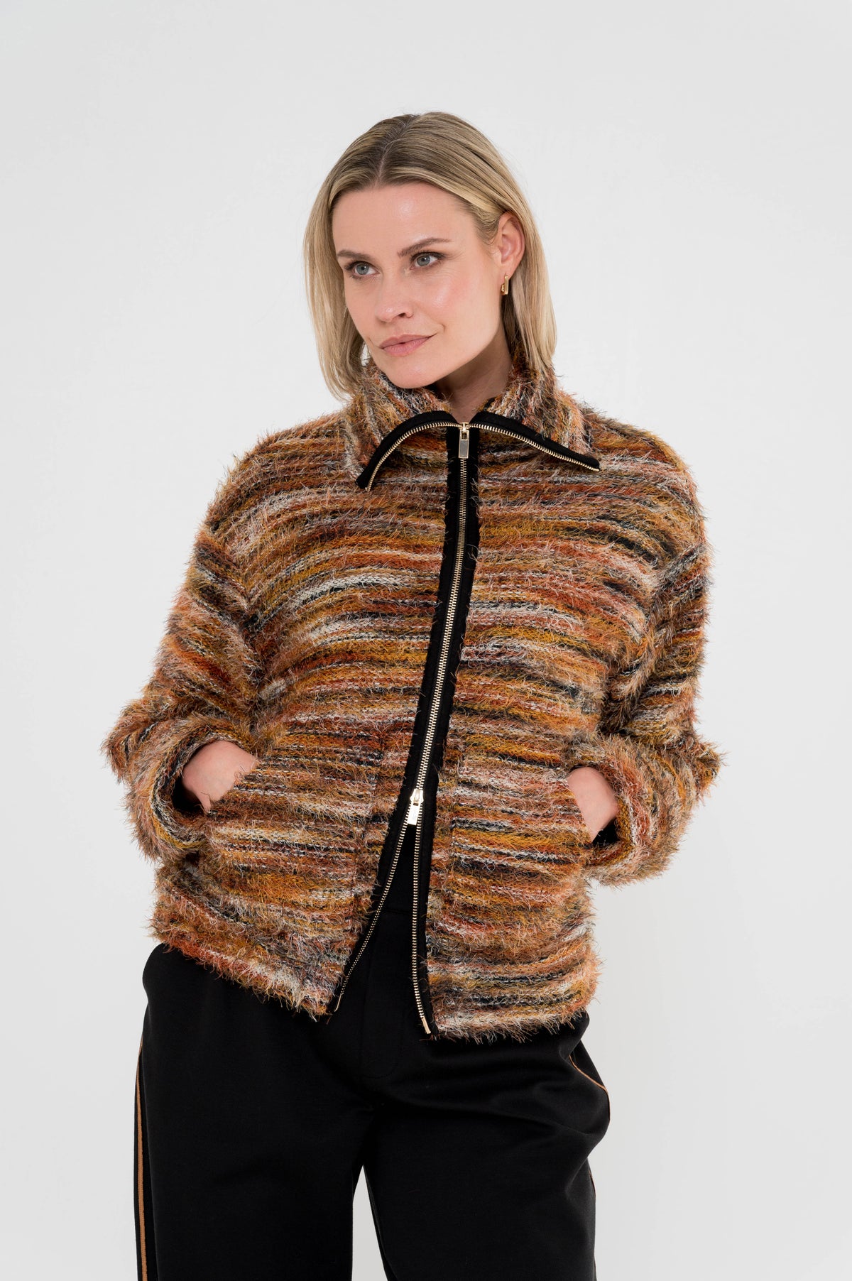 rumour vest gemêleerd herfsttinten met ritssluiting die je van boven en beneden kan gebruiken