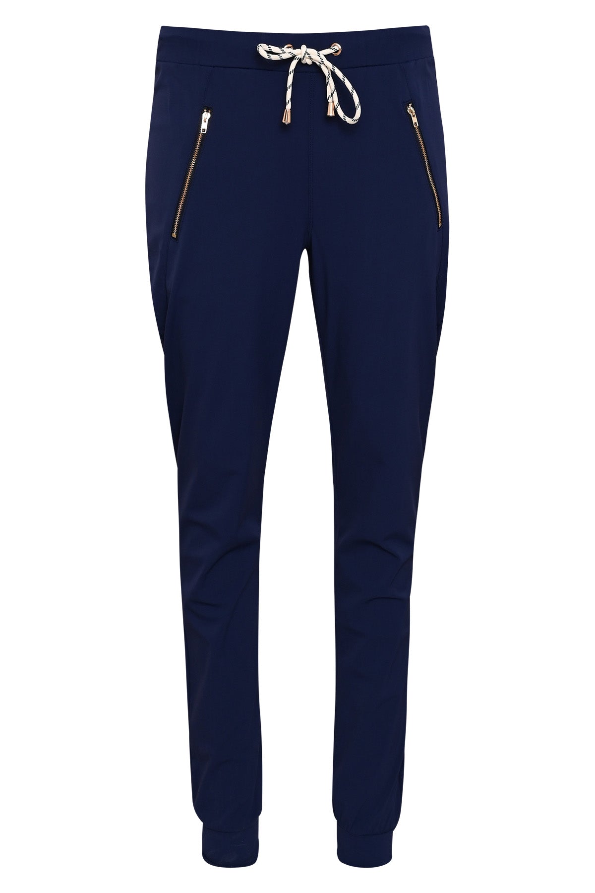 femme donkerblauwe travelbroek met verstelbaar koord en zakken met ritssluiting