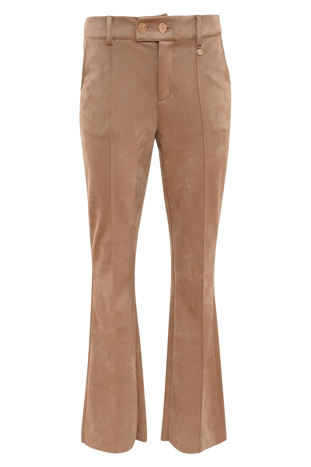 suedelook broek camelkleur pia met flared fit