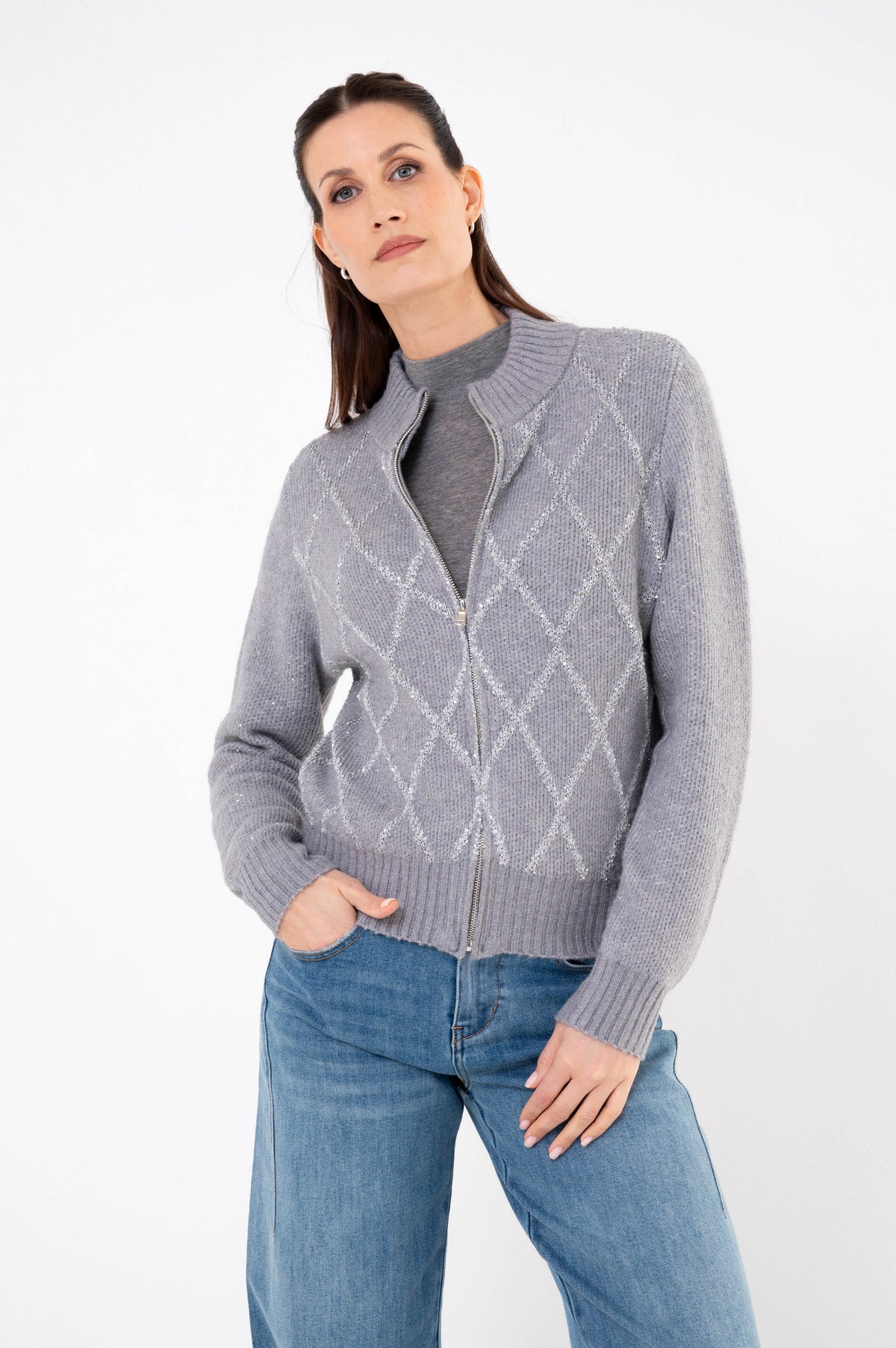 Perel ruitmotief vest grijs