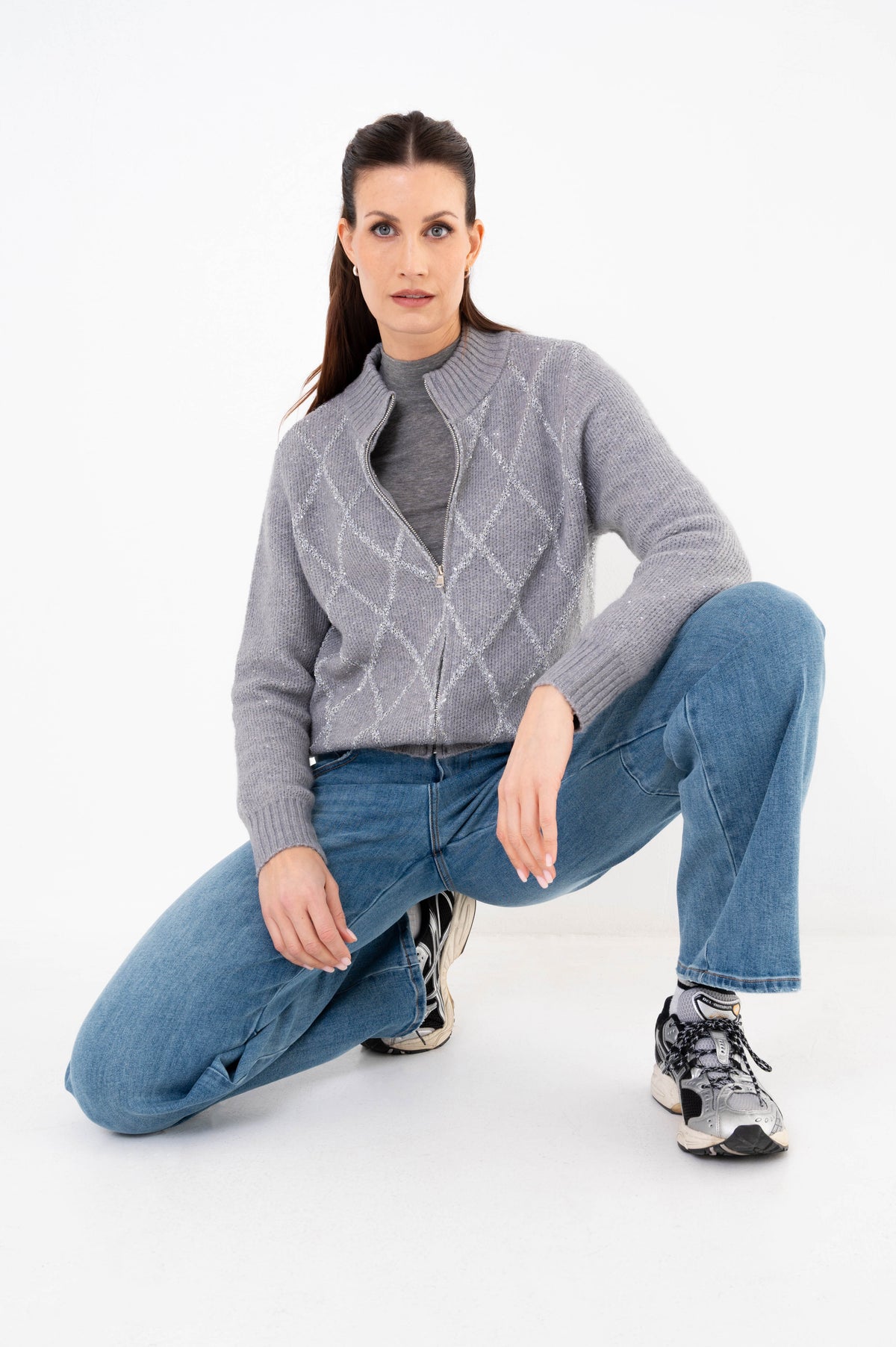 Perel ruitmotief vest grijs