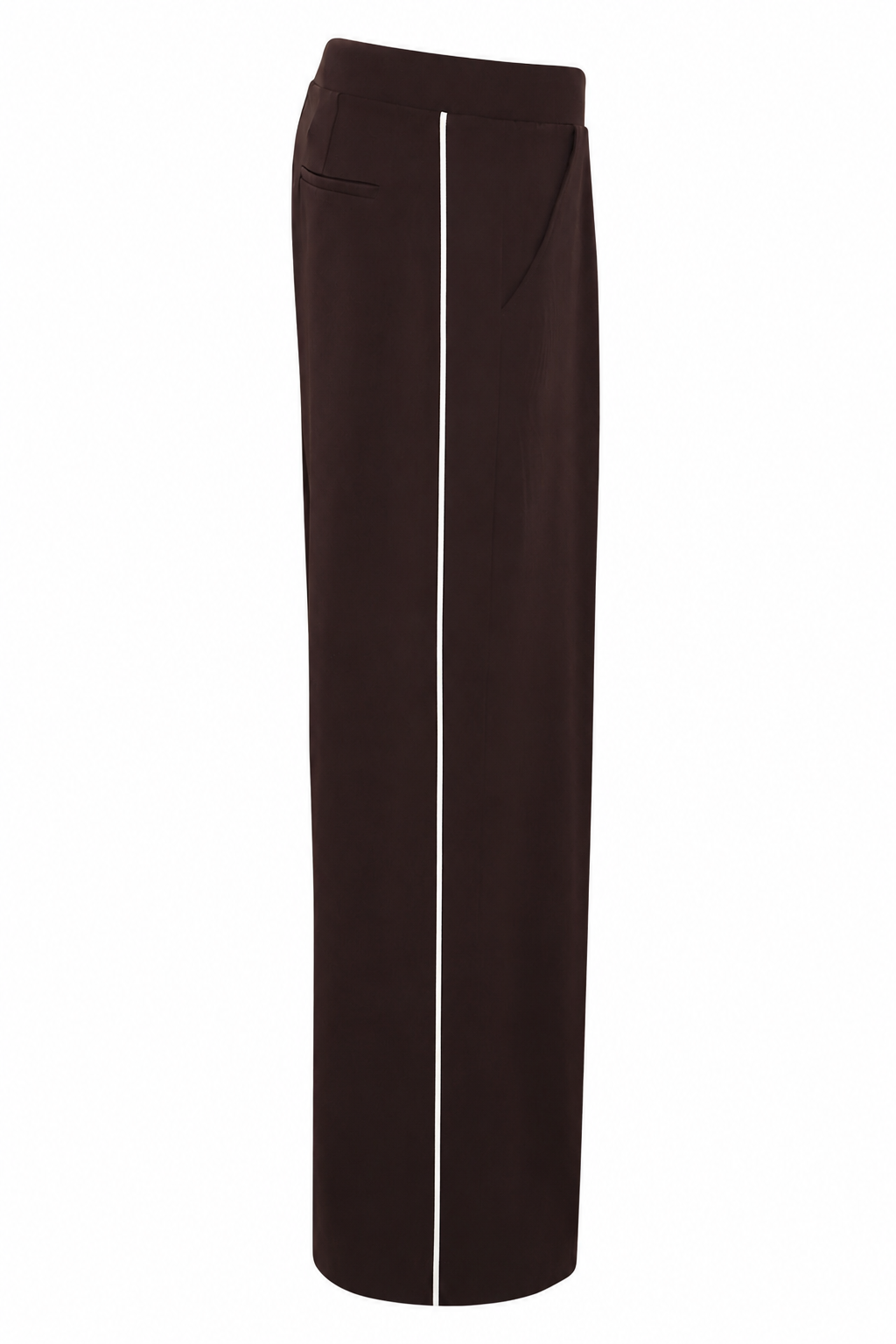 zijkant rida bruine travelbroek met offwhite bies