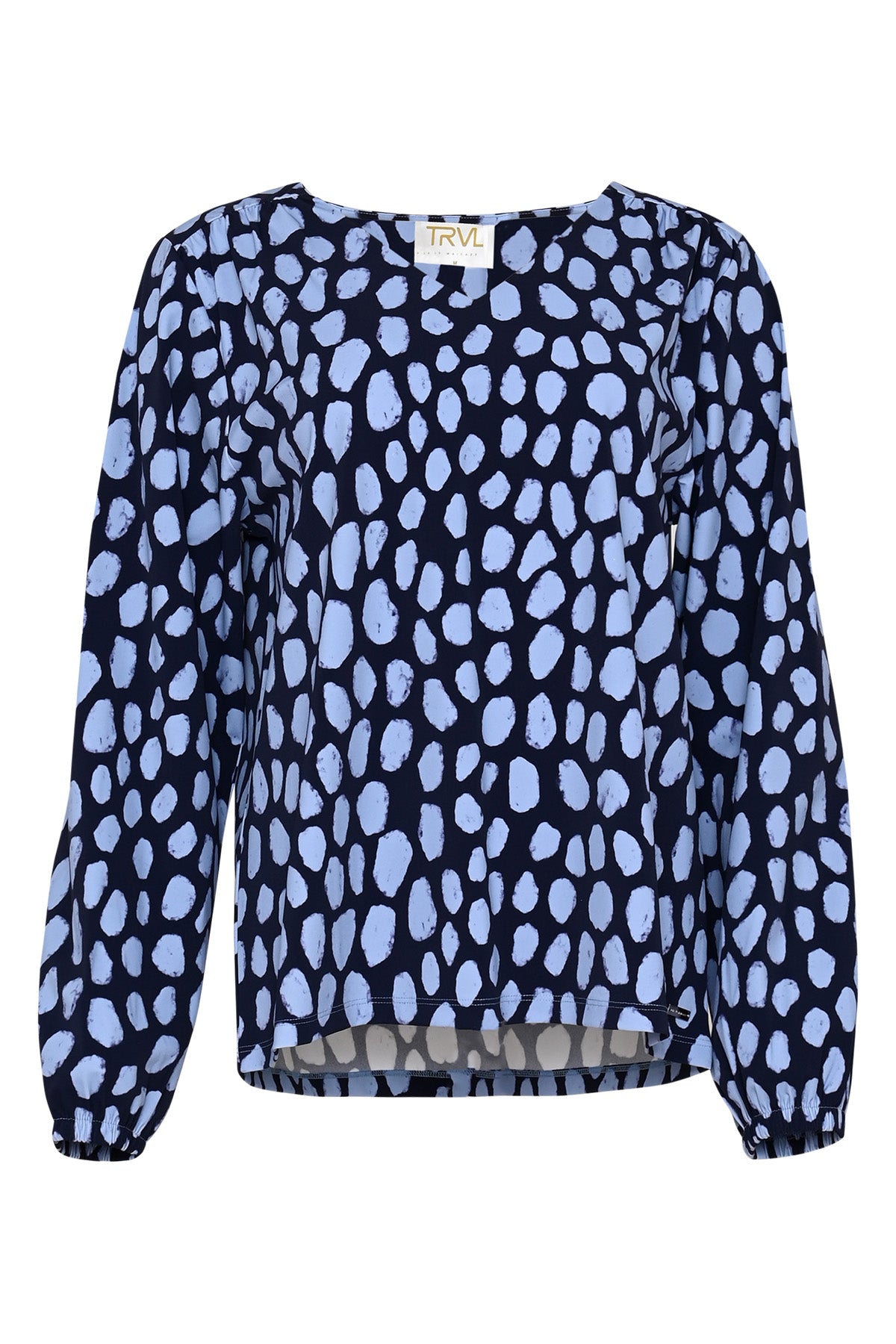 rylie animal dots blauw shirt met v-hals en lange mouwen 