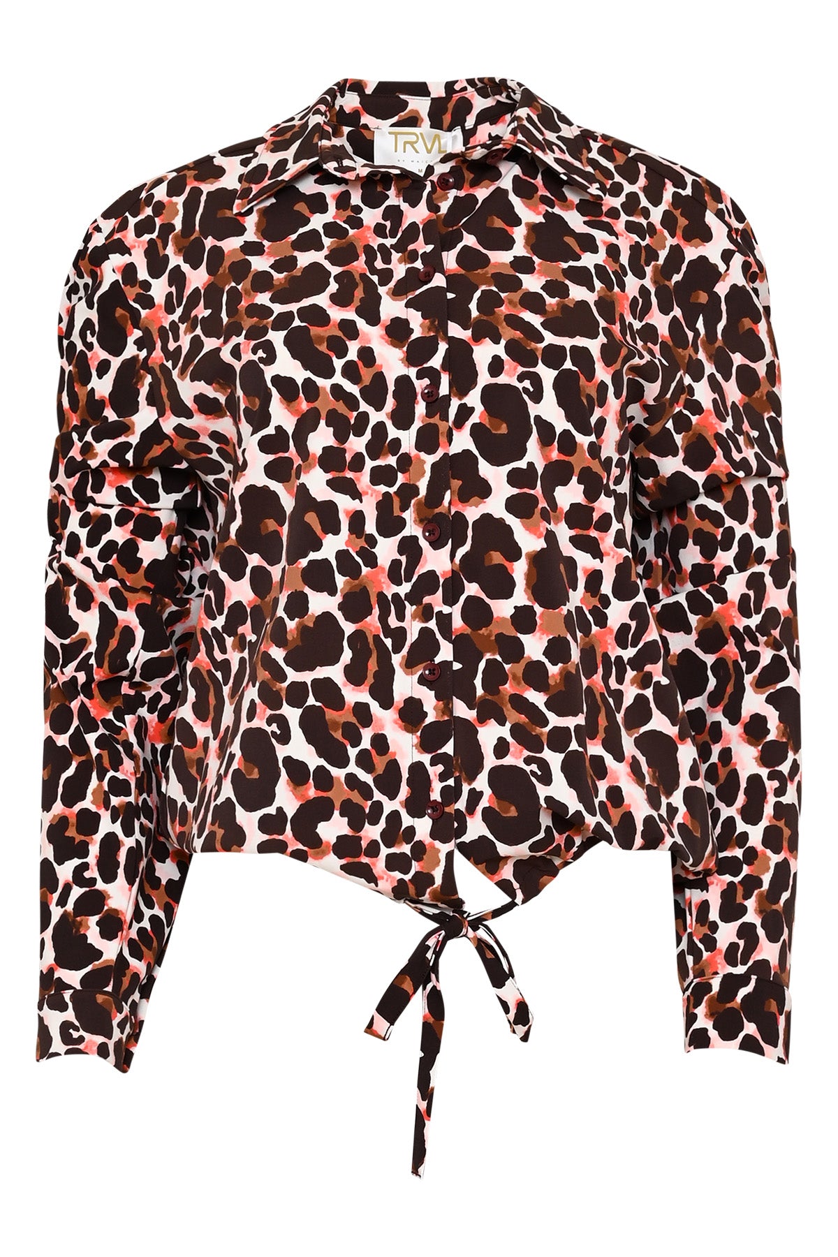 sammy panterprint travelblouse met knoopsluiting en onderaan een strik voor een bloezend effect