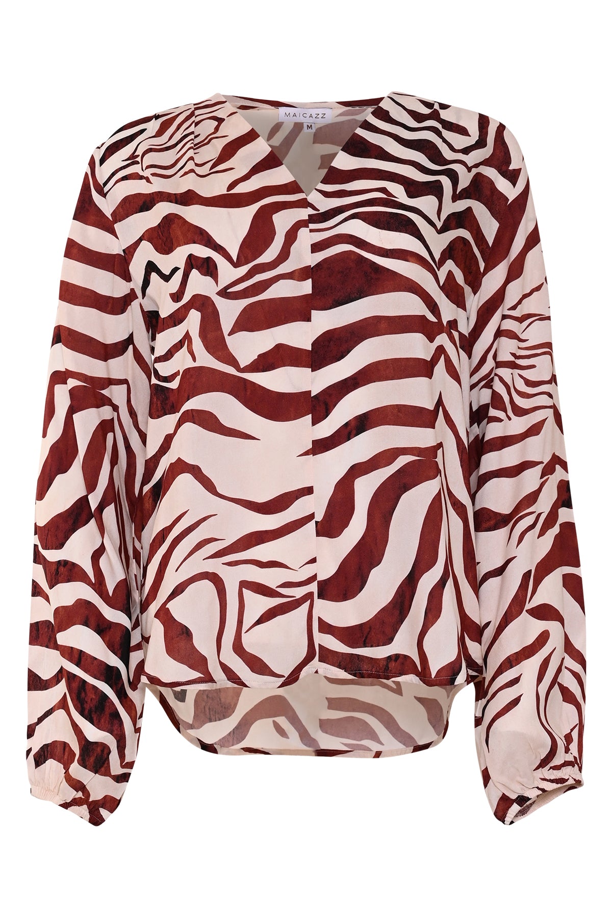 tanevi bruin-witte zebraprint shirt met lange mouwen en v-hals