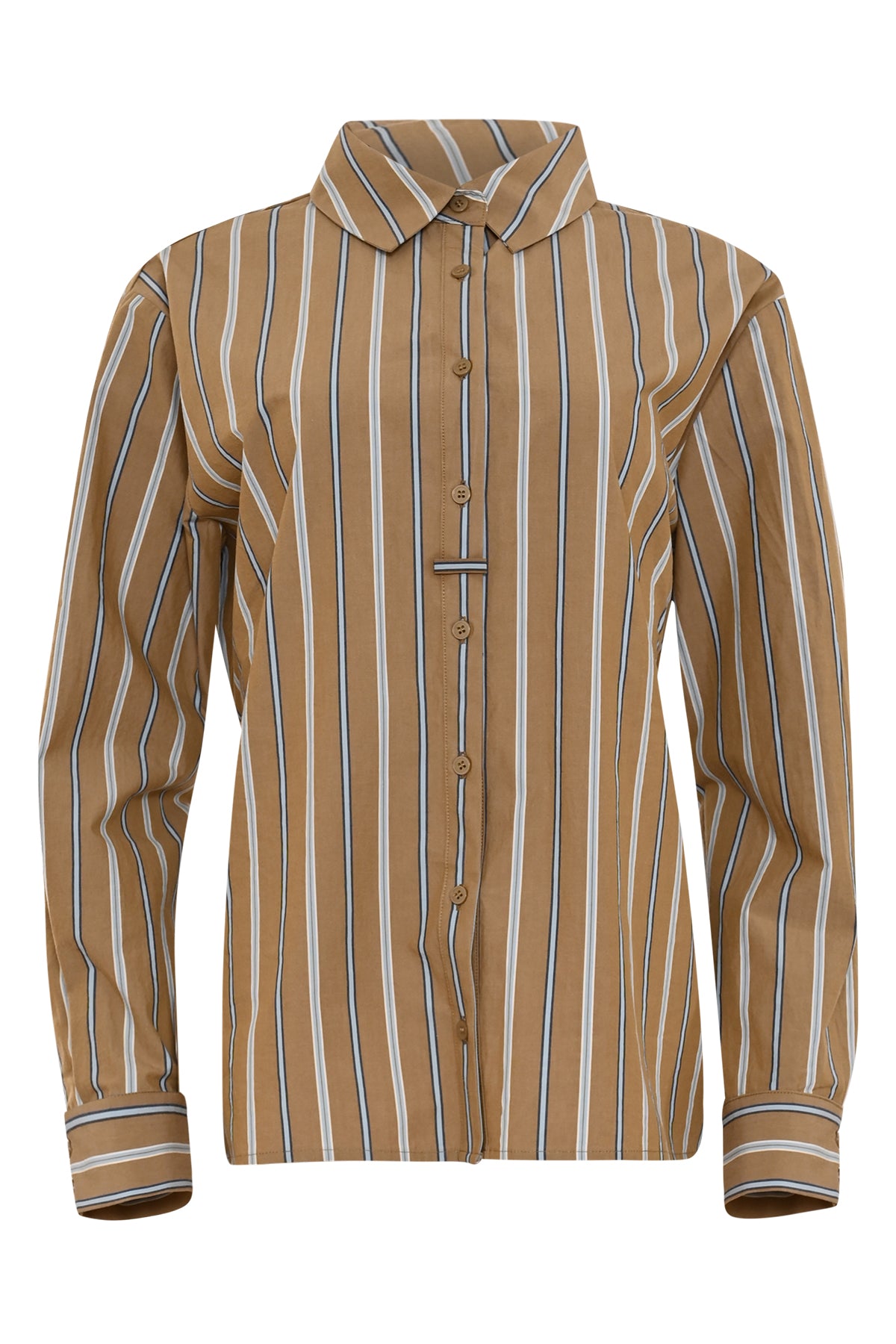 vaigon damesblouse camelkleur met knoopsluiting en klassieke kraag