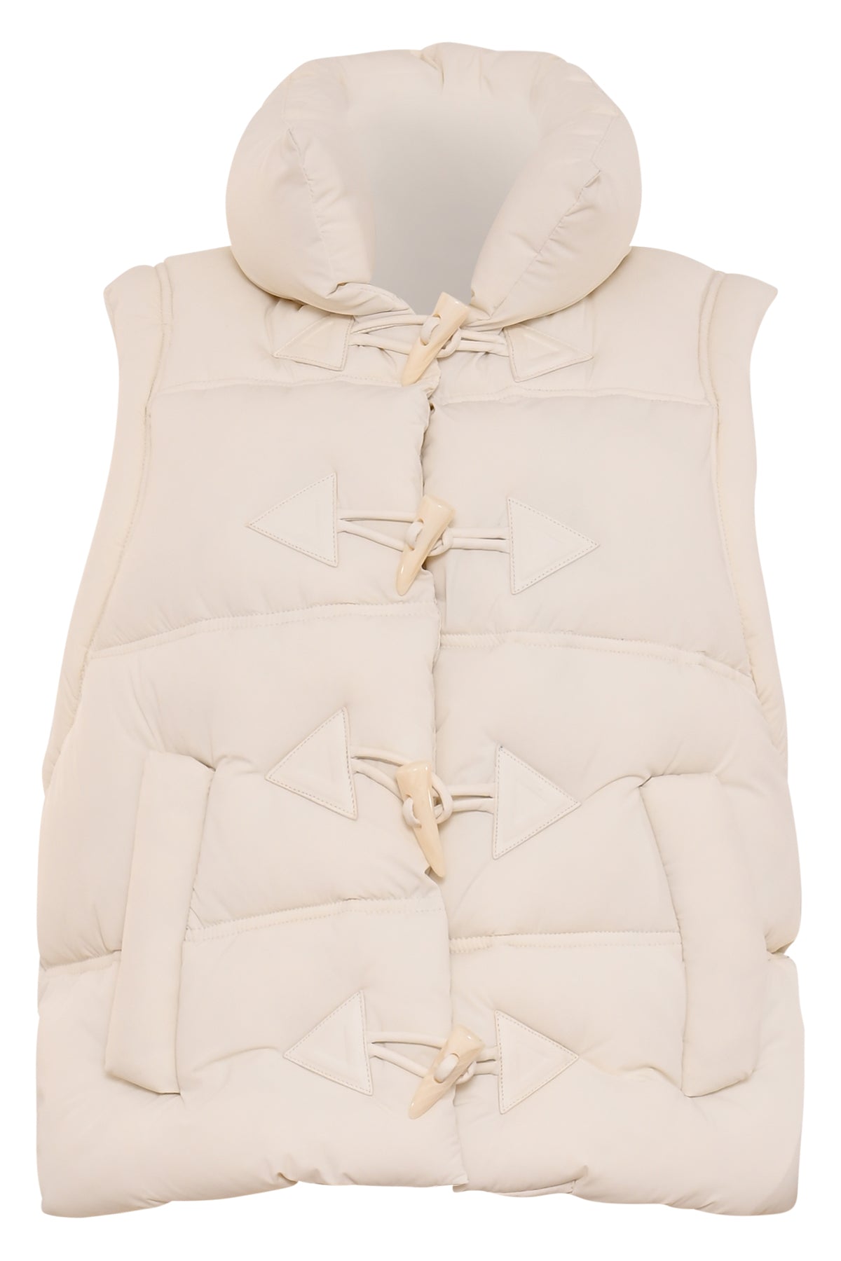 offwhite gewatteerde bodywarmer vania met capuchon en steekzakken