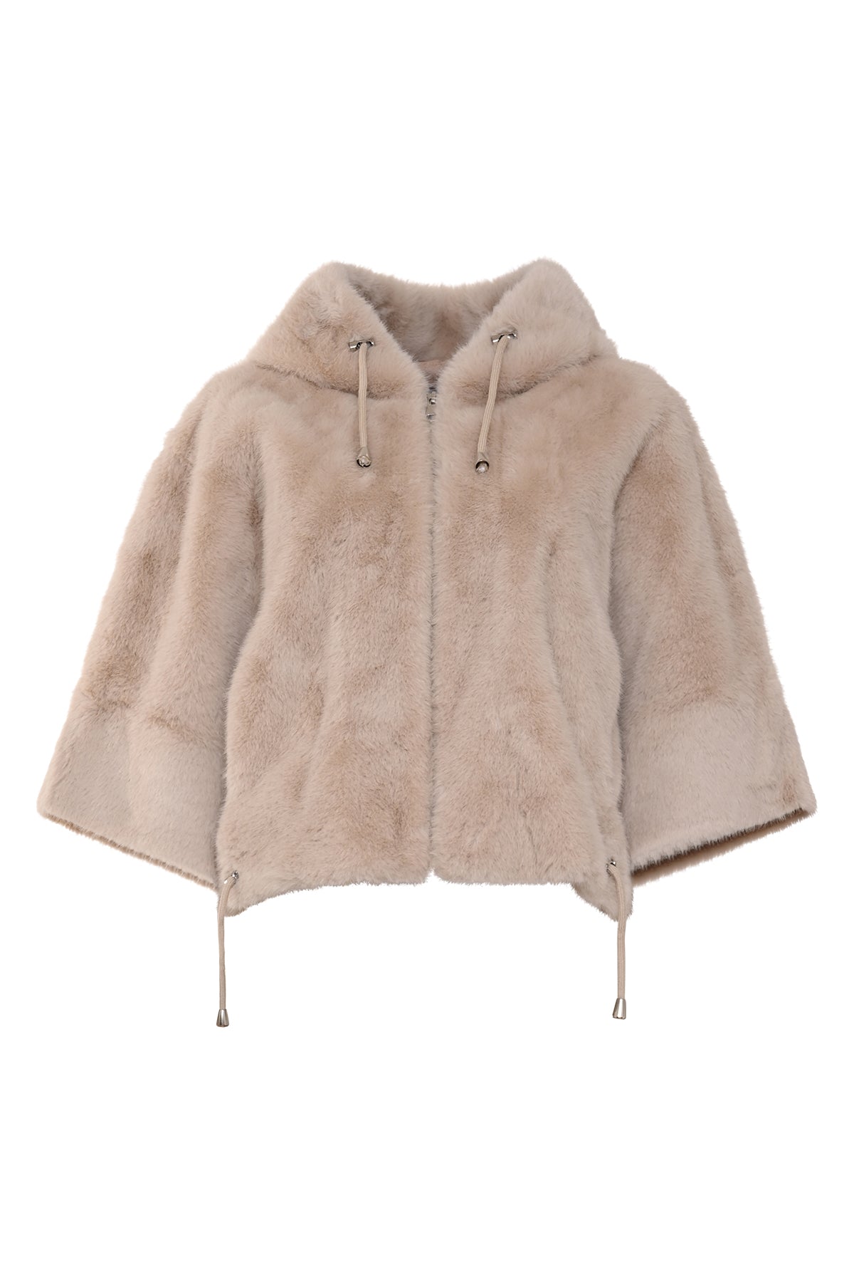 vanina jasje van een zachte stof met korte mouwen en capuchon in lichtbeige kleur