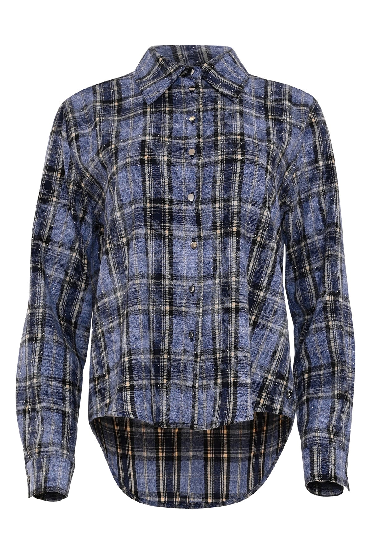 geruite blauwe damesblouse vaudin met subtiele glitter van de herfstcollectie