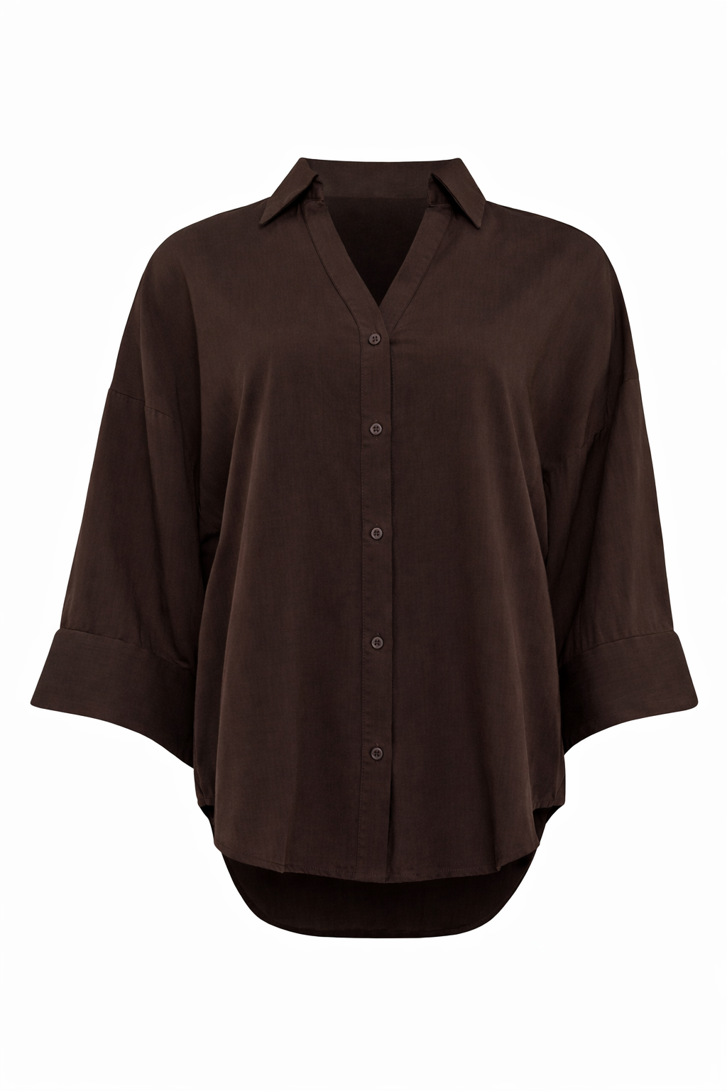 bruine damesblouse vieve met driekwart mouwen en v-hals
