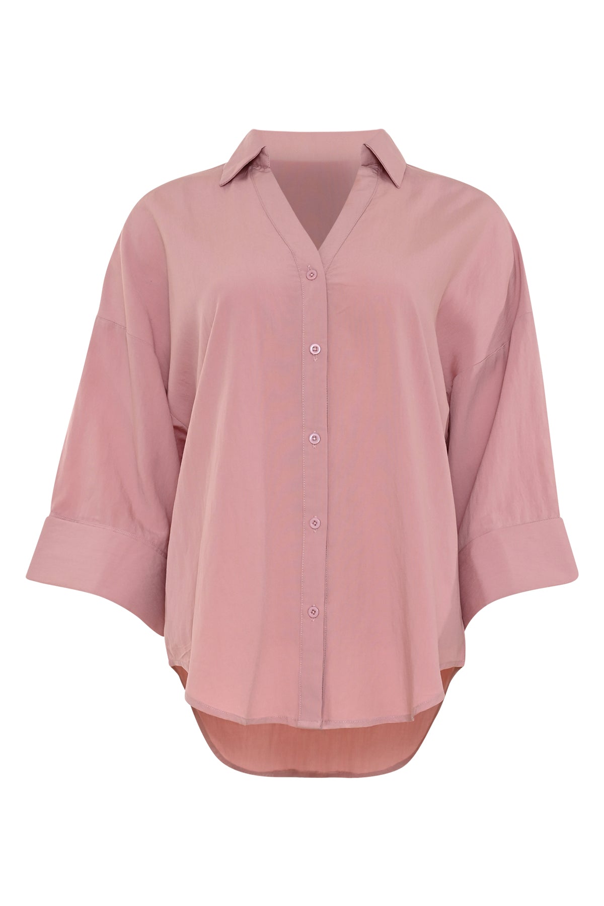 roze damesblouse vieve met wijde uitlopende driekwart mouwen 