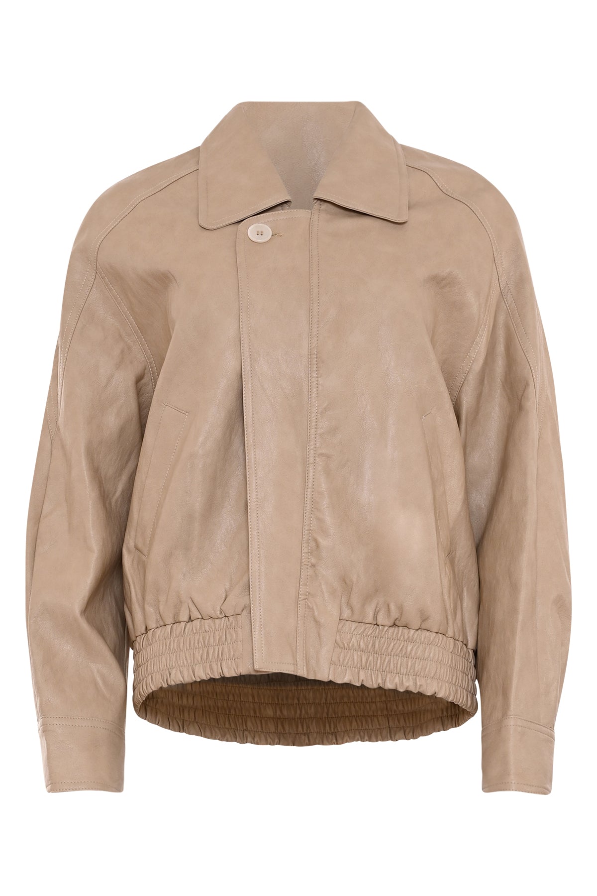 lichtbeige lederlook damesjas vion met steekzakken