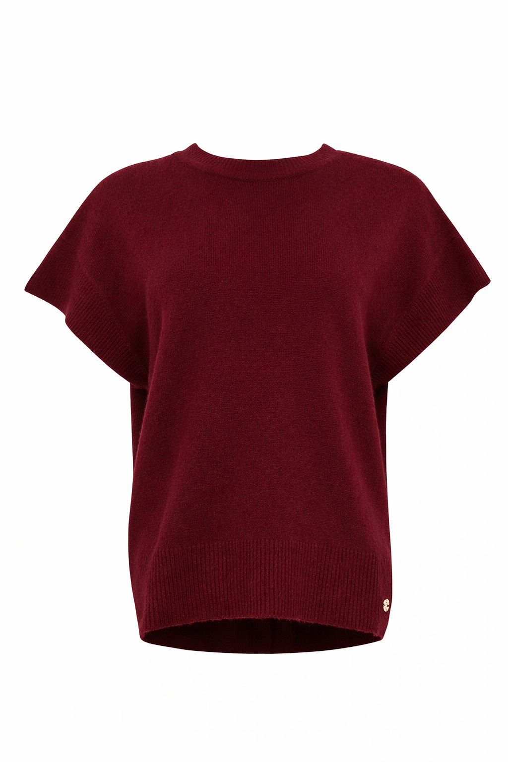 wijnrood shirt vita met korte mouwen en rib gebreide boorden en ronde hals in fijngebreide stof