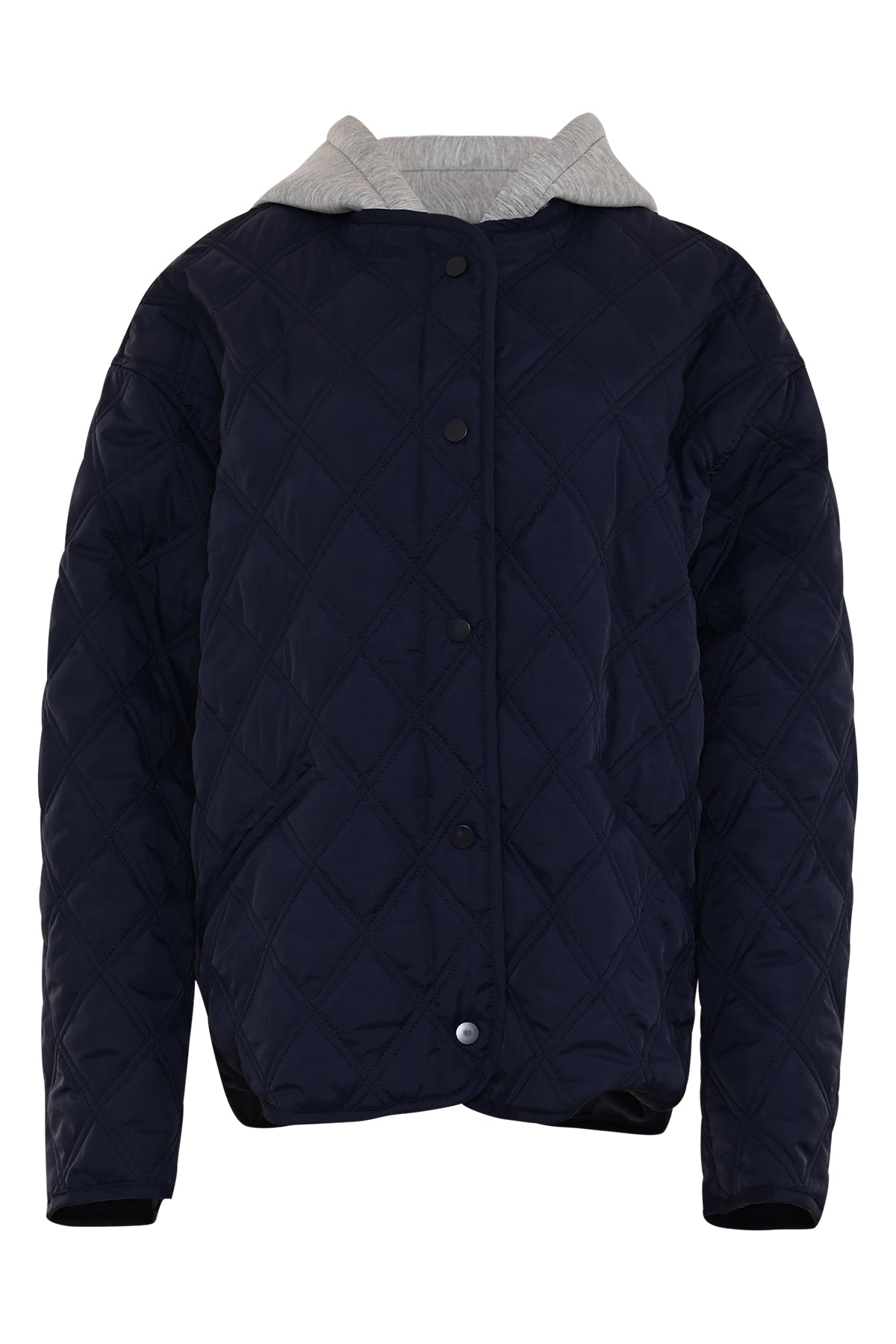vorges donkerblauw gewatteerd ruitpatroon damesjas van maicazz met lange mouwen