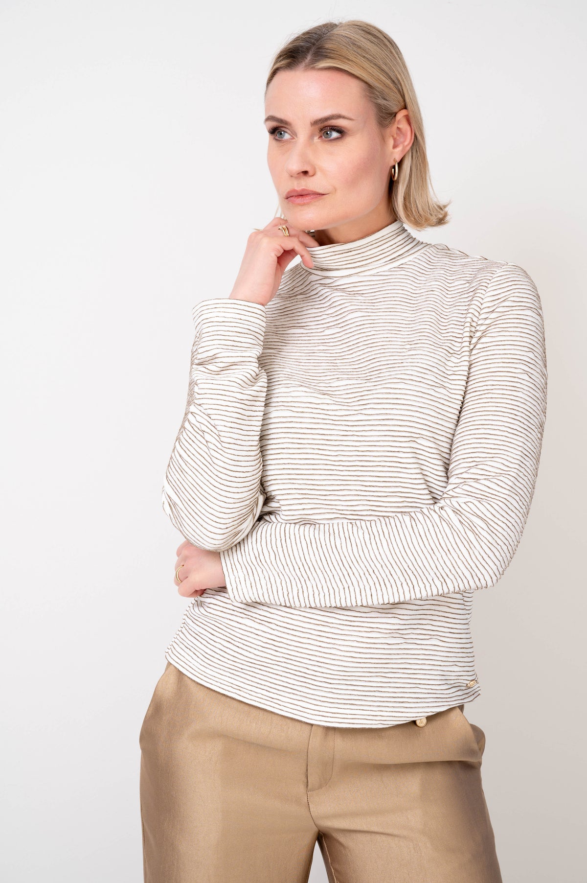 Gestreept shirt Presley offwhite/bruin