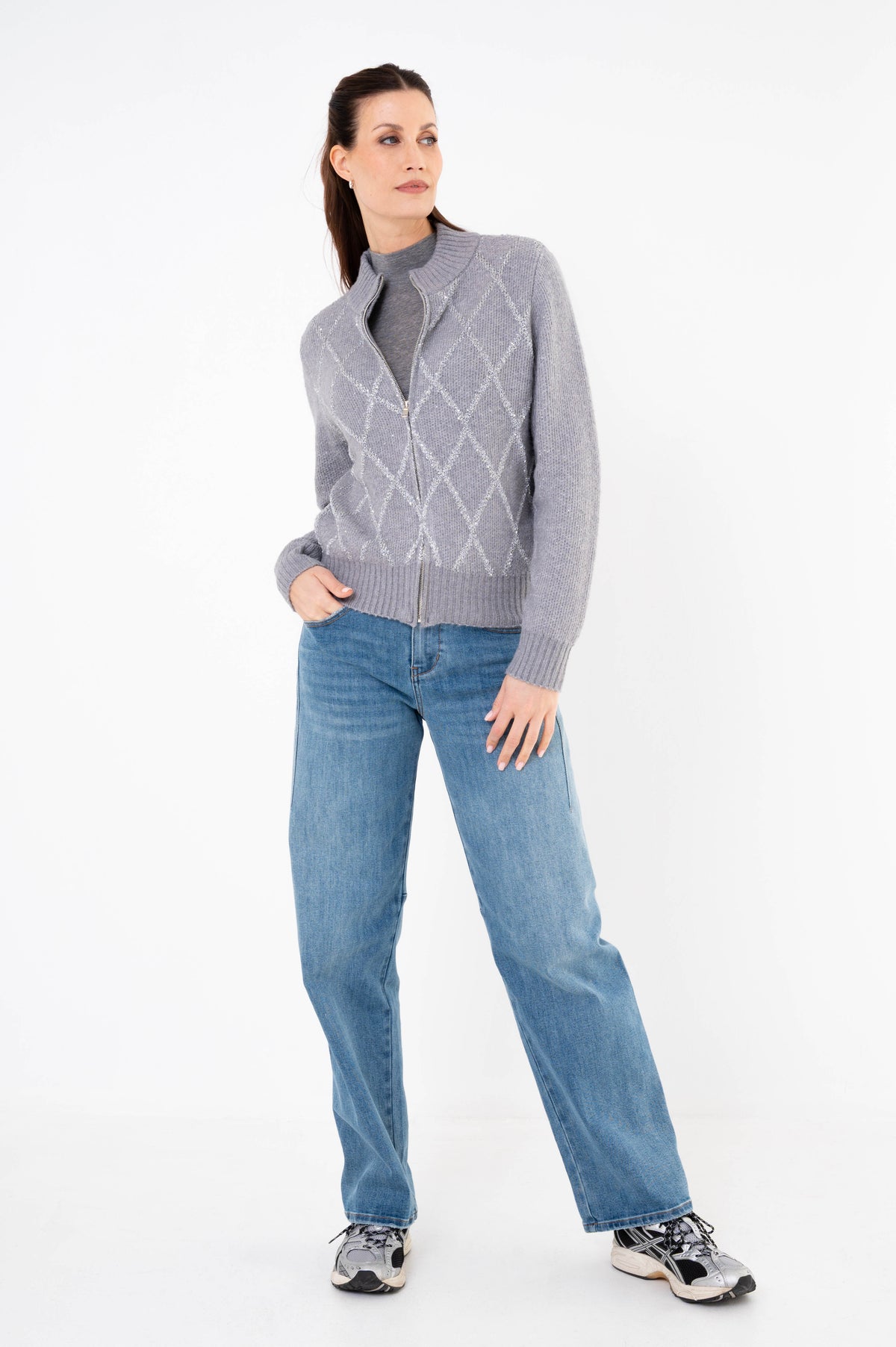 Perel ruitmotief vest grijs