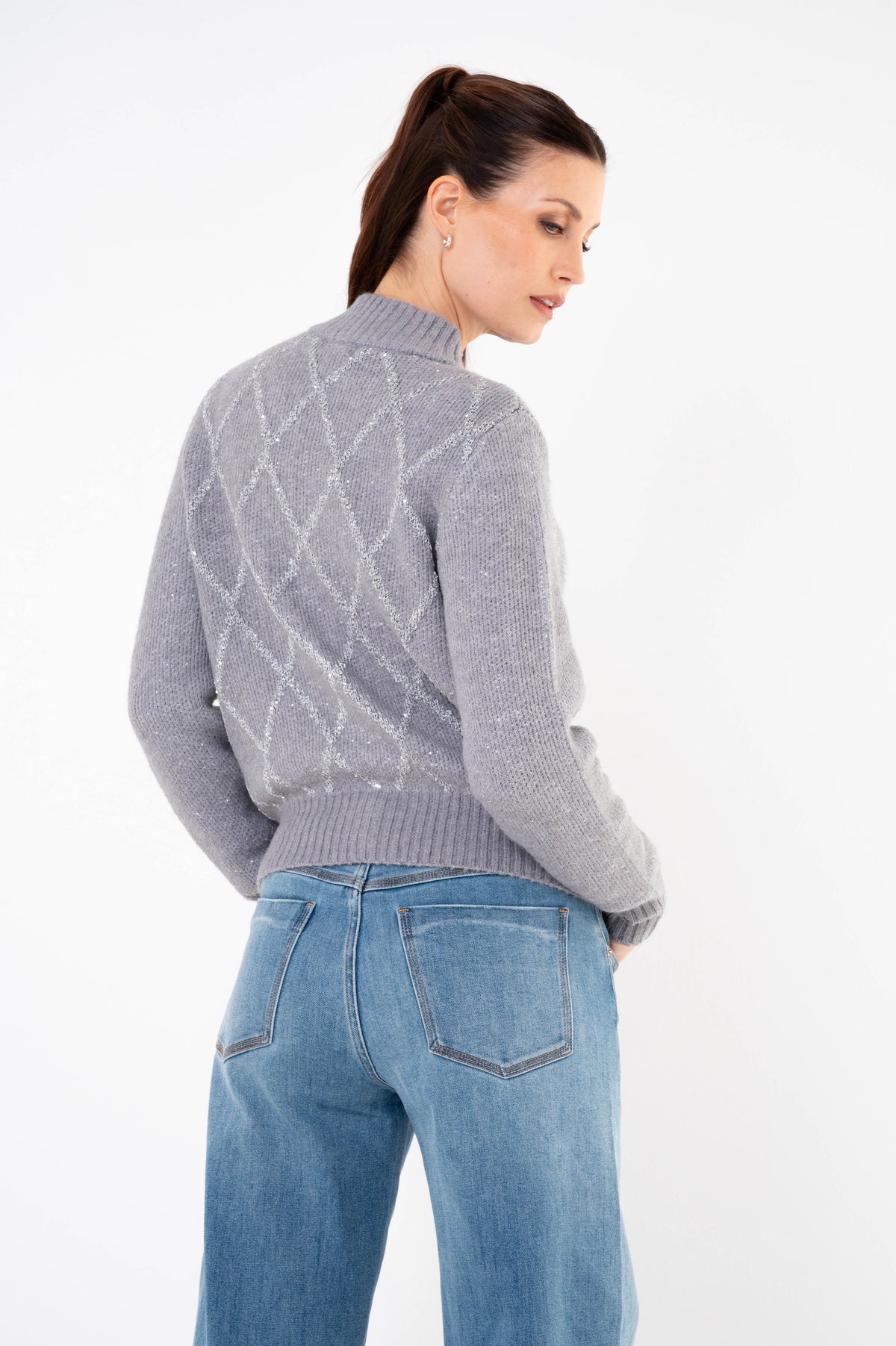 Perel ruitmotief vest grijs